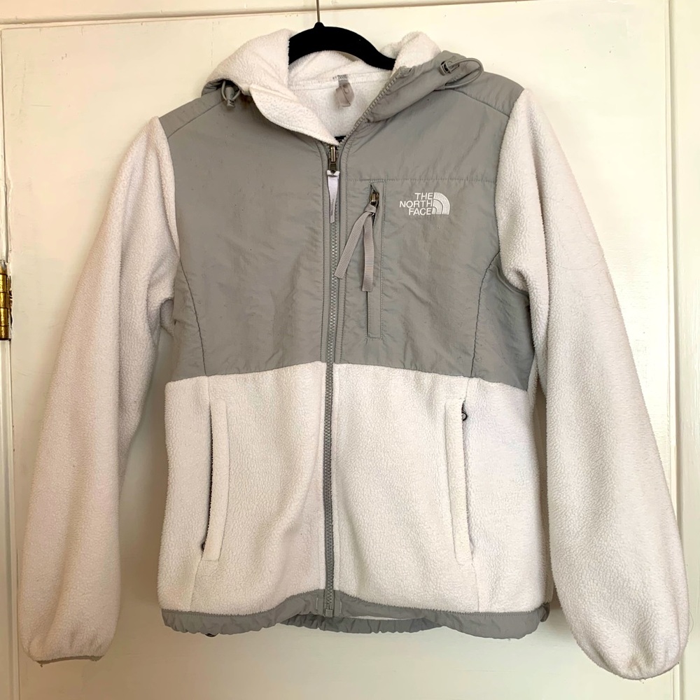 HOODED North Face Denali Jacket-  White /Gray